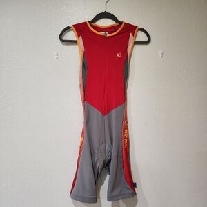 Pearl Izumi Cycling Skinsuit Singlet Bib Triathlon Red Gray Women's size Medium